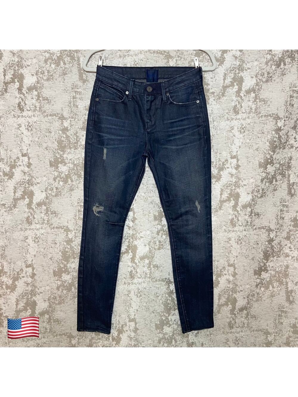 RtA Biker Detail Distressed Skinny Jeans in Dark Blue